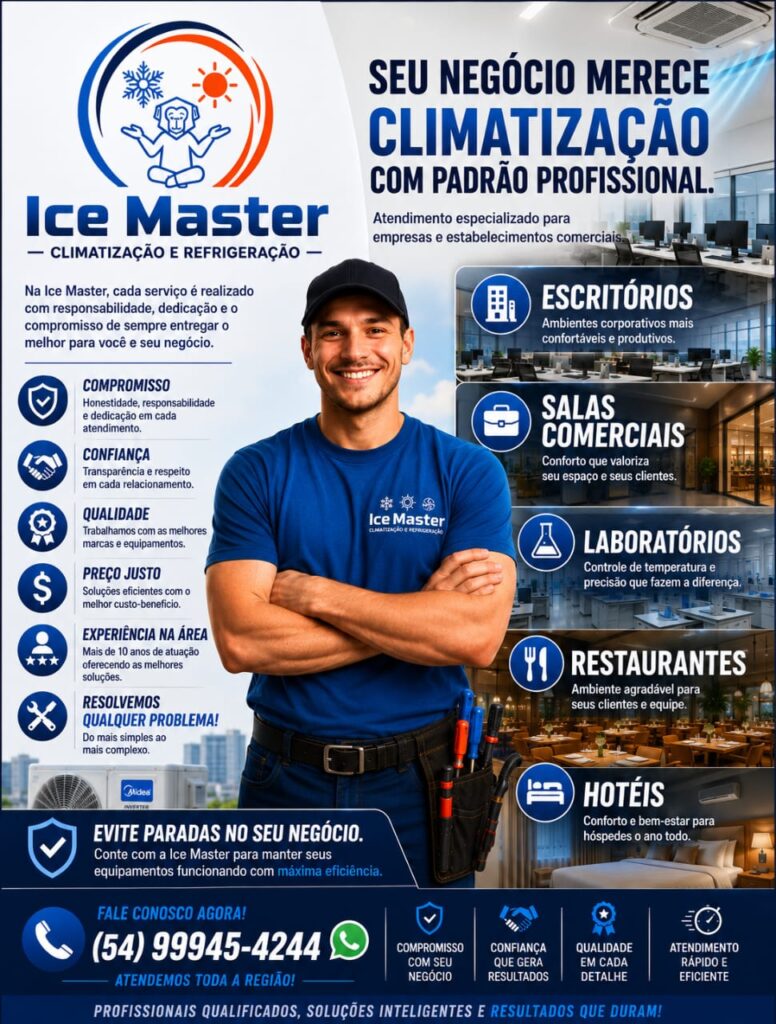 Ice Master: climatização com padrão profissional para escritórios, salas comerciais, laboratórios, restaurantes e hotéis.